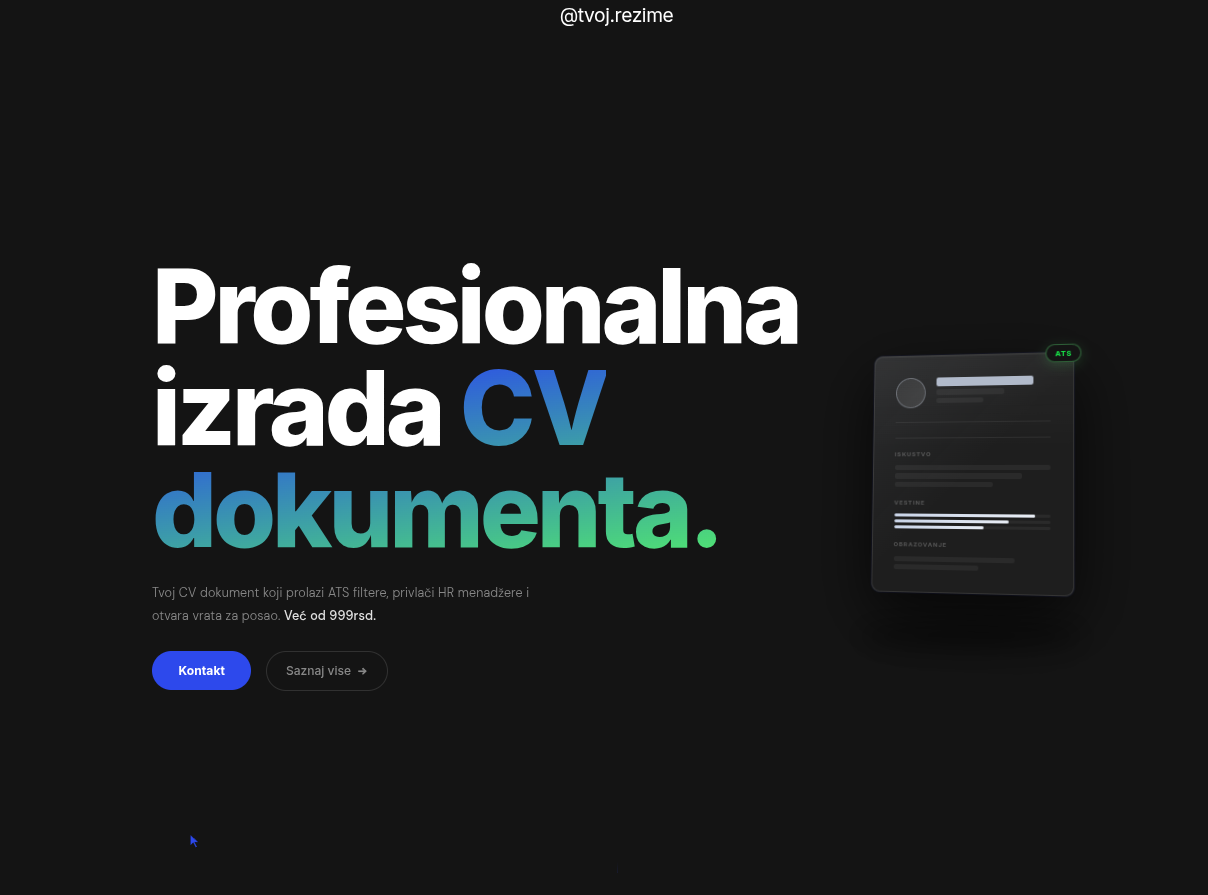 Screenshot sajta izradacv.rs